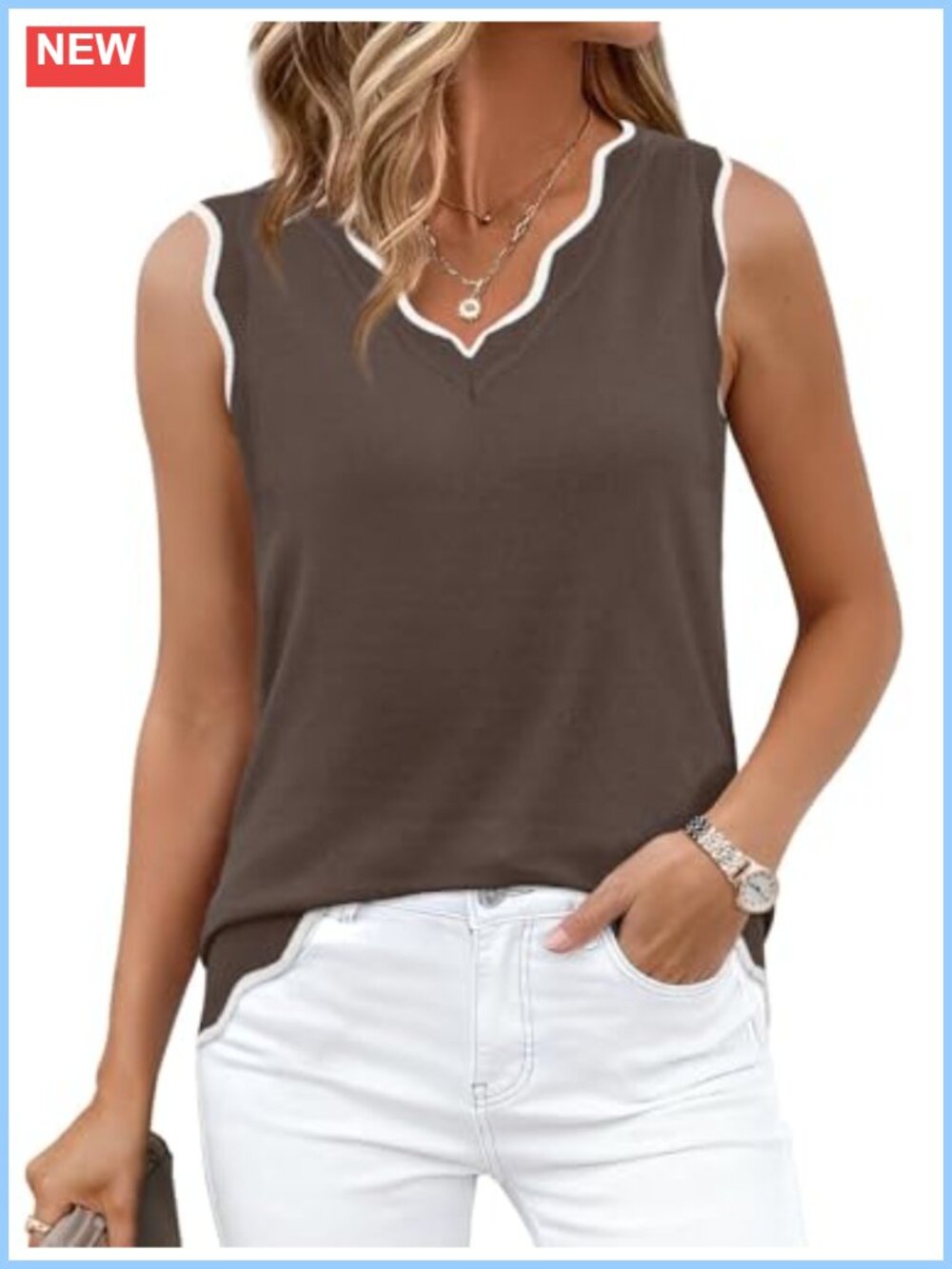 Women's Sleeveless Knit Sweater Tank V-Neck Business Casual Top